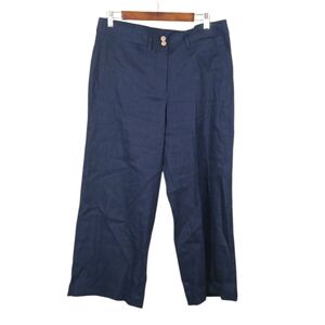 J Jill Blue Linen Stretch Cropped Wide Leg Pants Medium